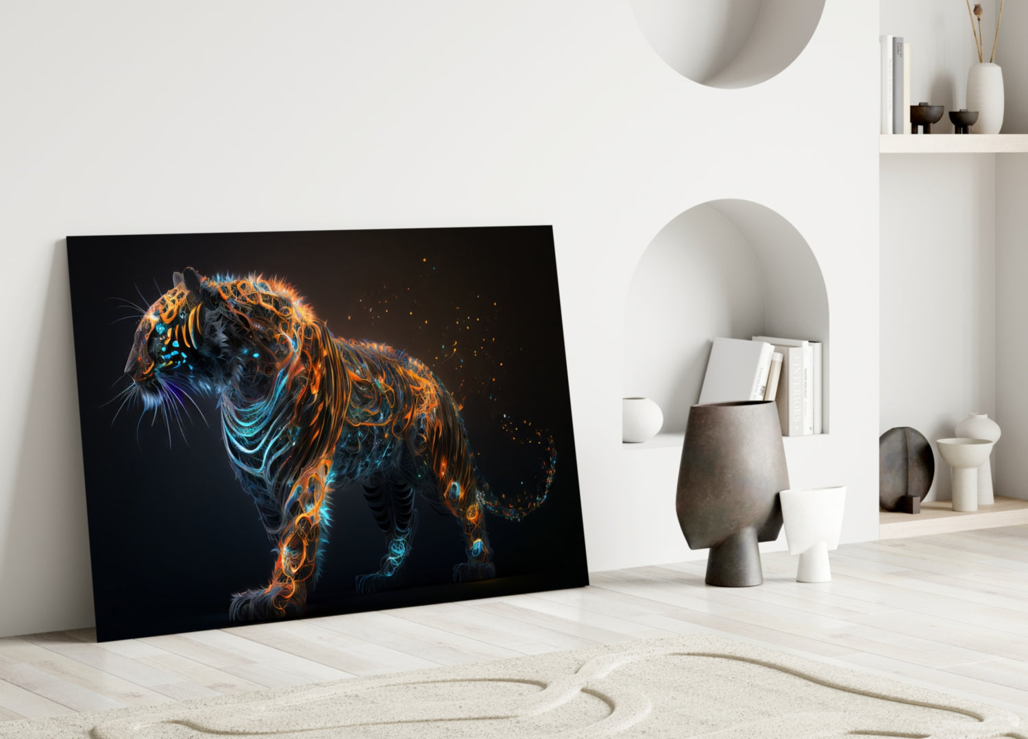Glowing Ember Prowling Tiger Body Glass Wall Art
