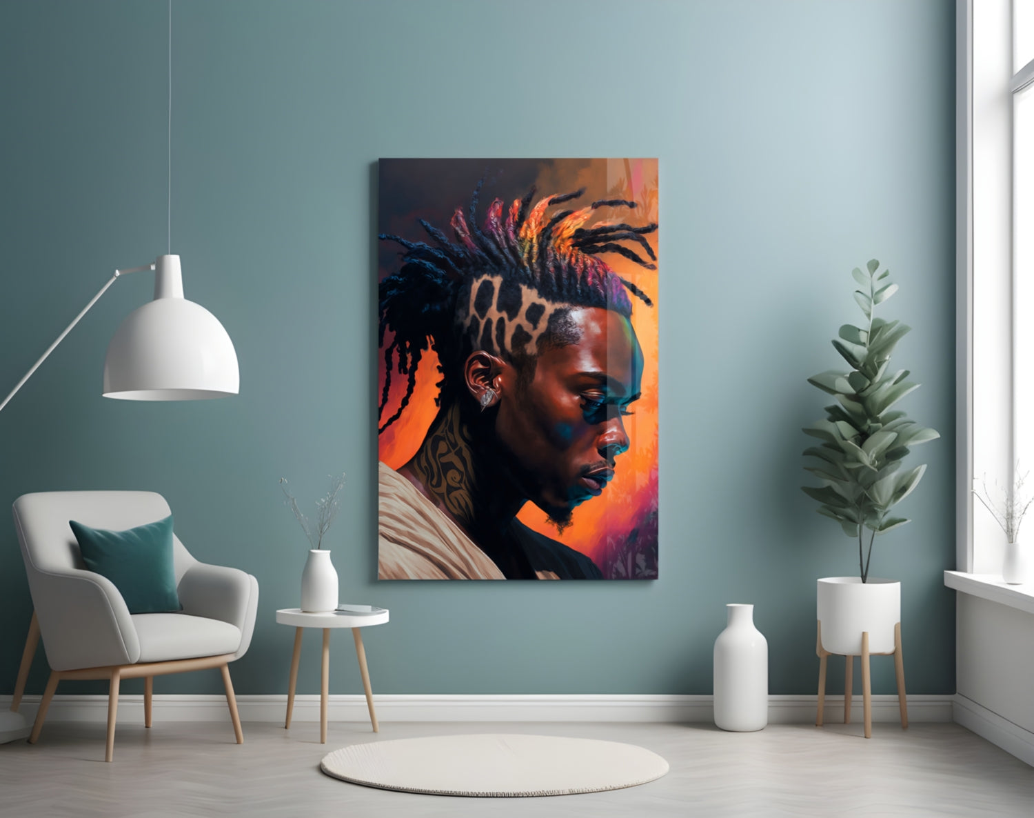 Leopard Print Hair Man Portrait Glass Wall Art