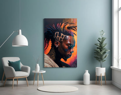 Leopard Print Hair Man Portrait Glass Wall Art