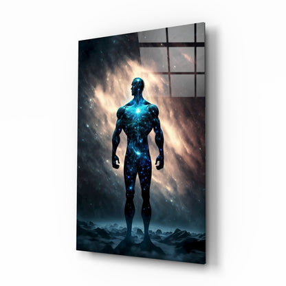 Nebula Cosmic Man On Rocky Ground Glass Wall Art