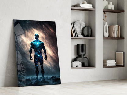 Nebula Cosmic Man On Rocky Ground Glass Wall Art