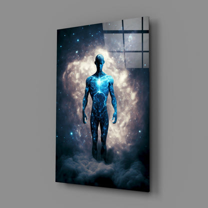 Starlit Figure Rising Over Clouds Glass Wall Art