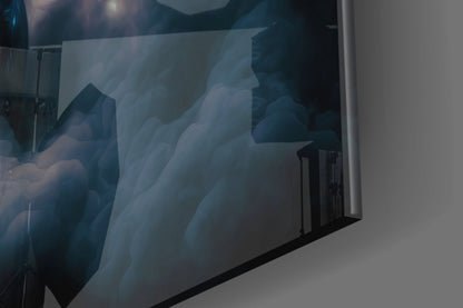 Starlit Figure Rising Over Clouds Glass Wall Art