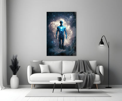 Starlit Figure Rising Over Clouds Glass Wall Art