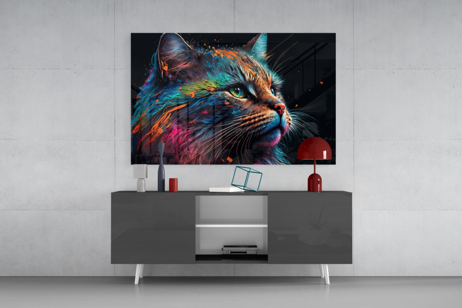 Colorful Cat Glass Wall Art  || Designers Collection