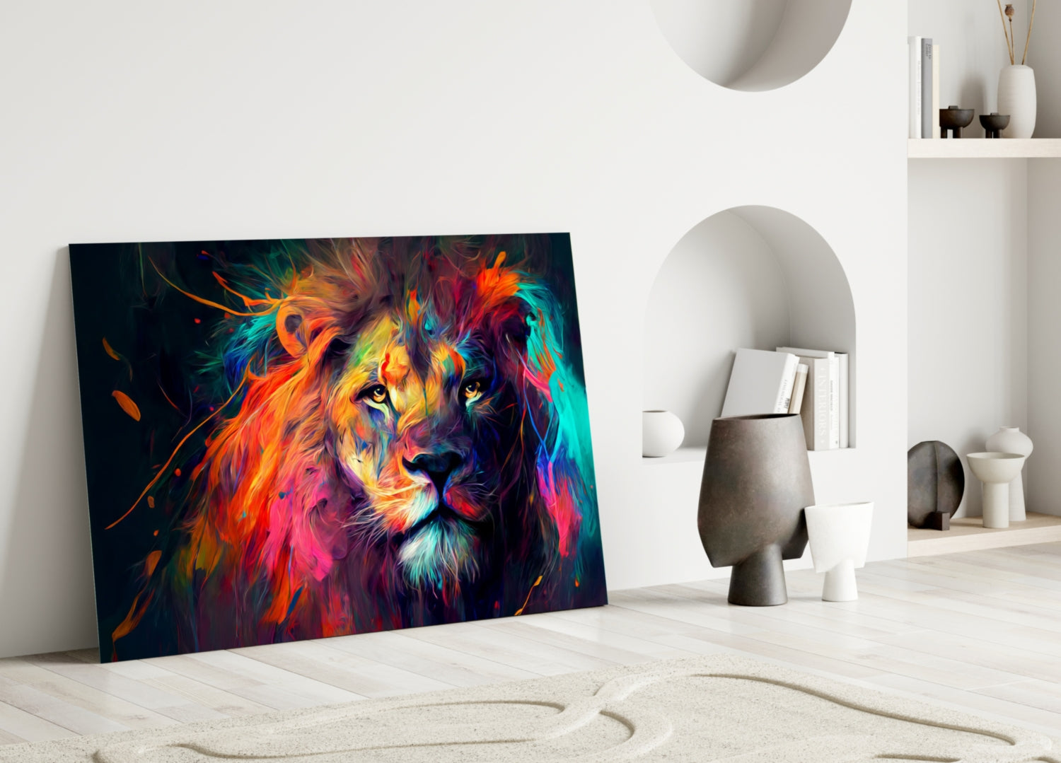Sunset Orange Flowing Mane Lion Glass Wall Art