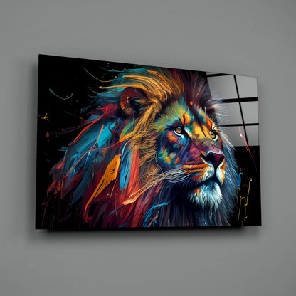 Gold Blue Windswept Roaring Lion Glass Wall Art