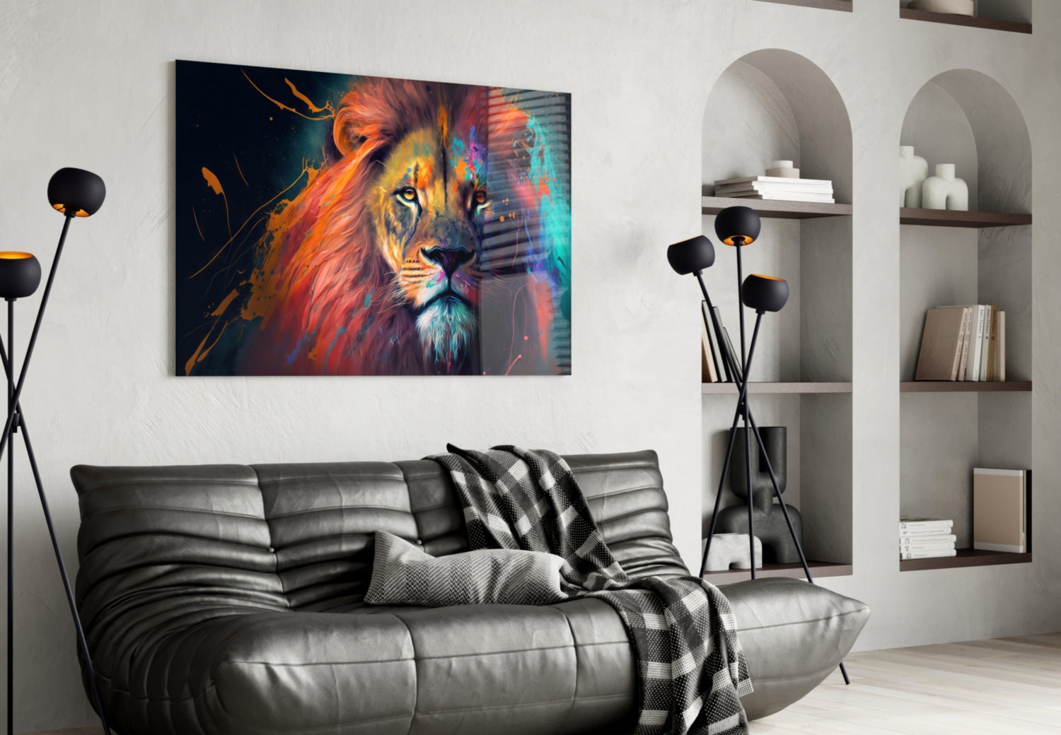 Coral Pink Mane Watchful Lion Glass Wall Art