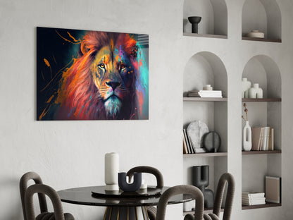 Coral Pink Mane Watchful Lion Glass Wall Art
