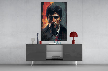 Red Splash Suited Actor Portrait Glass Wall Art