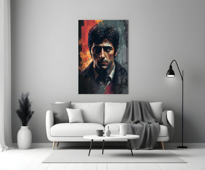Red Splash Suited Actor Portrait Glass Wall Art