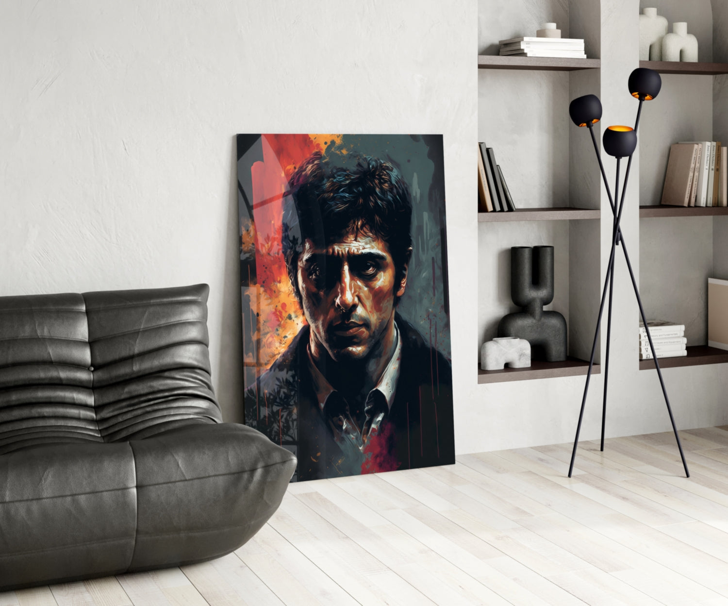 Red Splash Suited Actor Portrait Glass Wall Art
