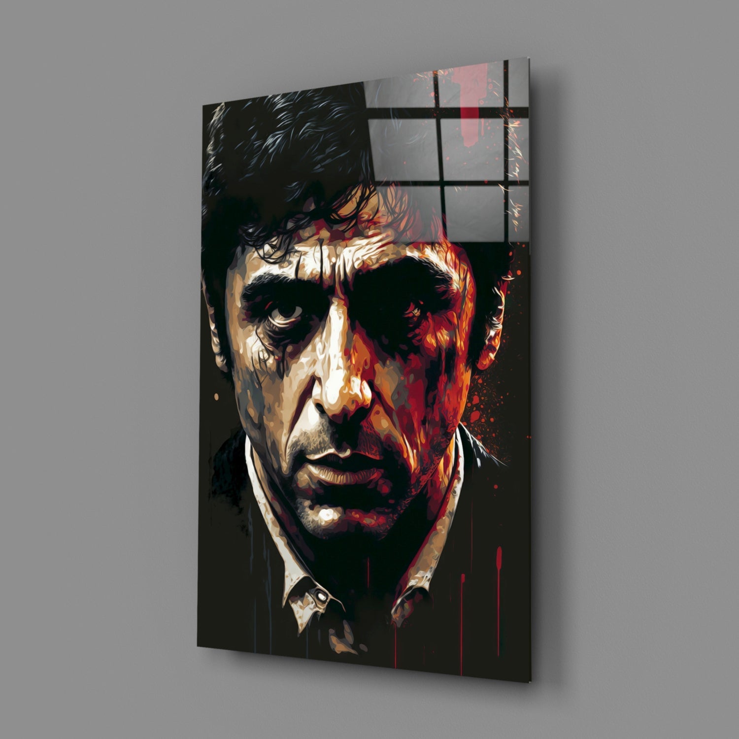 Crimson Drip Noir Actor Face Glass Wall Art
