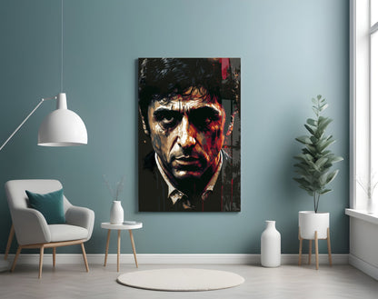 Crimson Drip Noir Actor Face Glass Wall Art