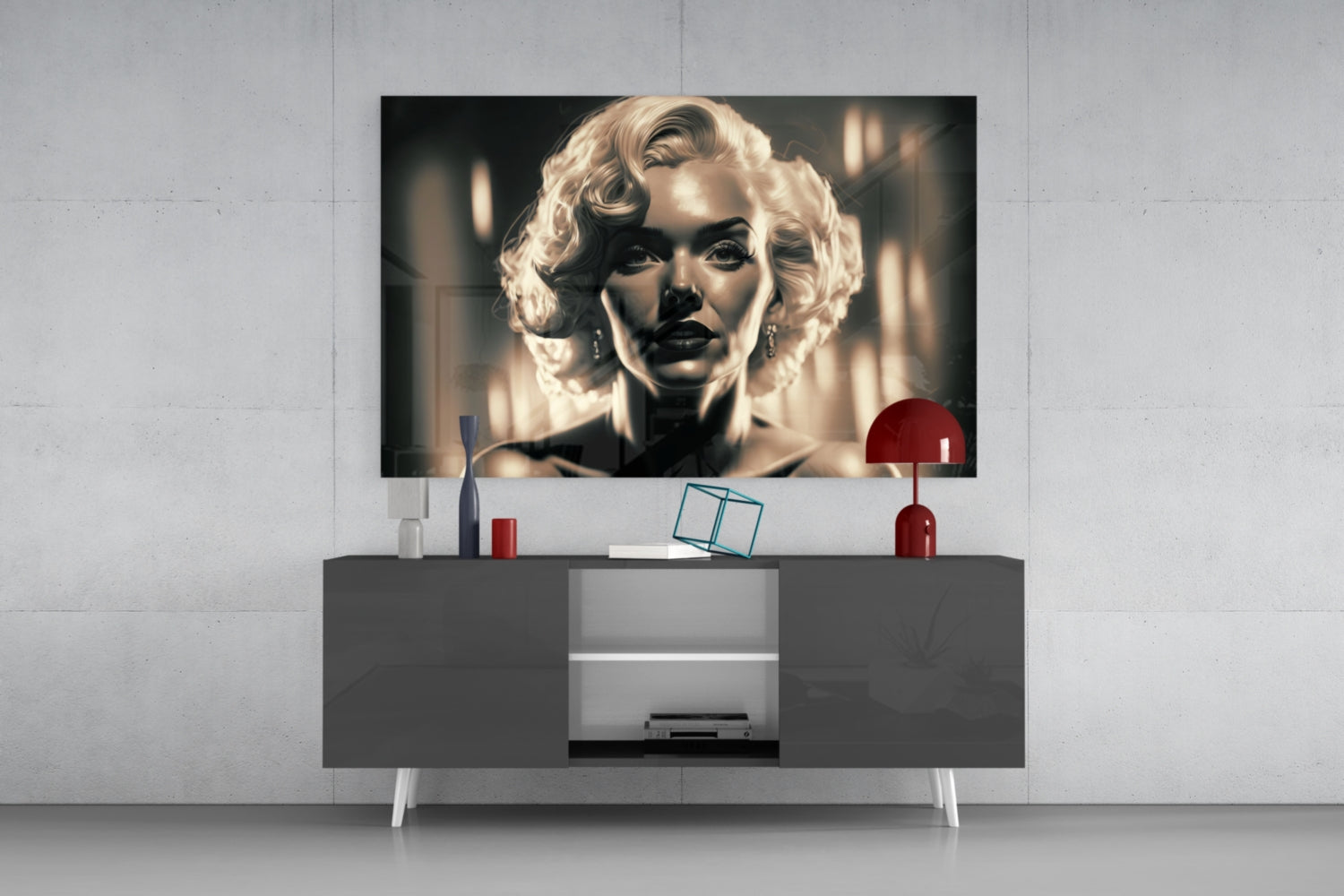 Sepia Glamour Blonde Portrait Glass Wall Art