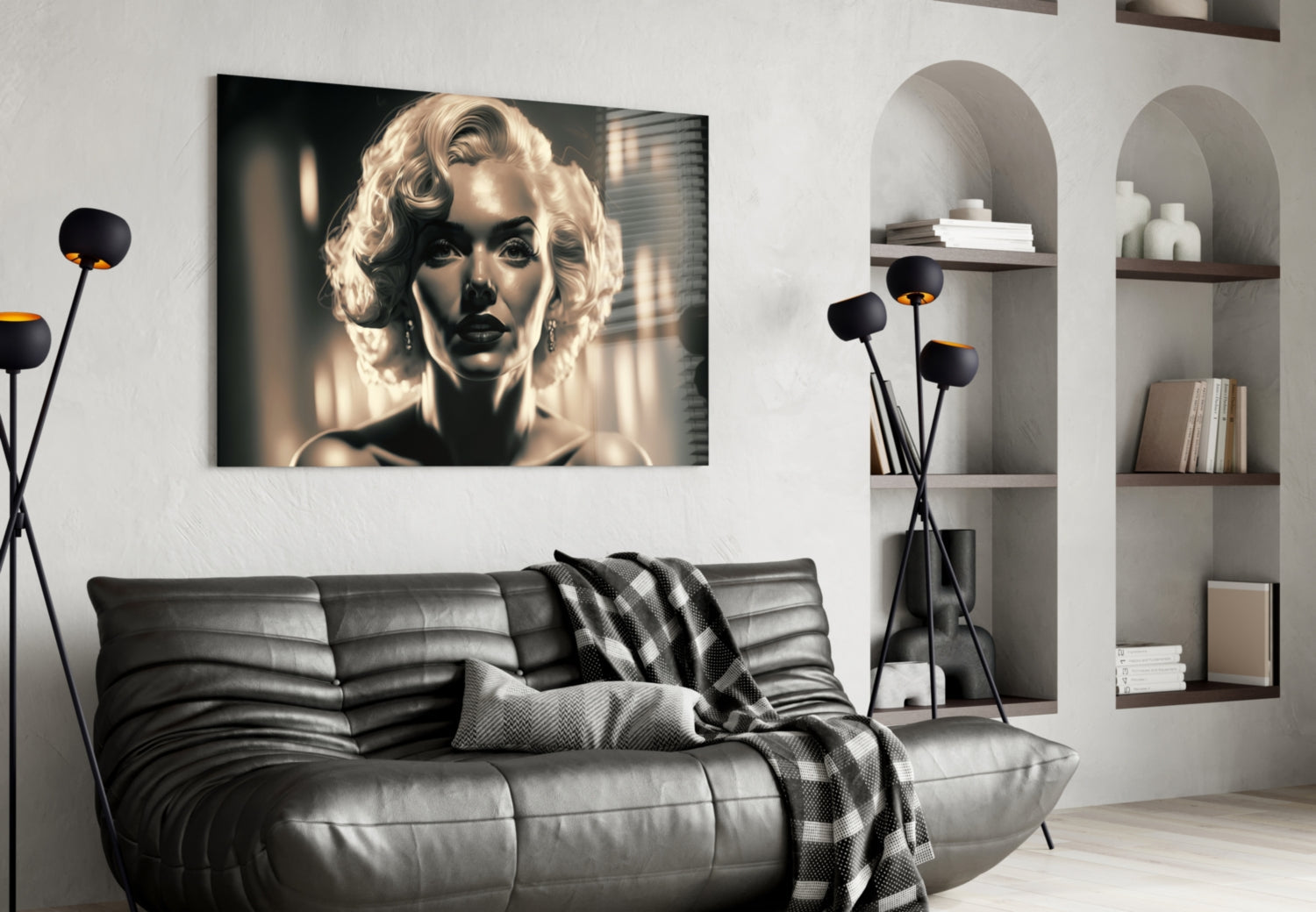 Sepia Glamour Blonde Portrait Glass Wall Art