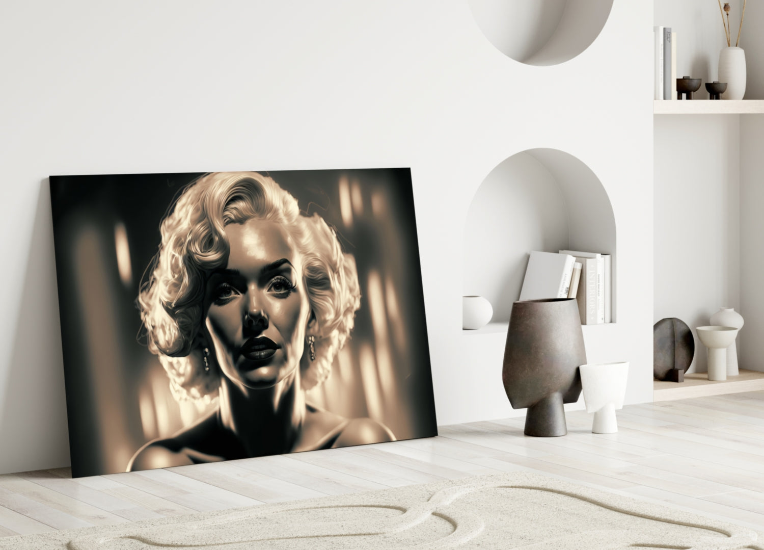 Sepia Glamour Blonde Portrait Glass Wall Art