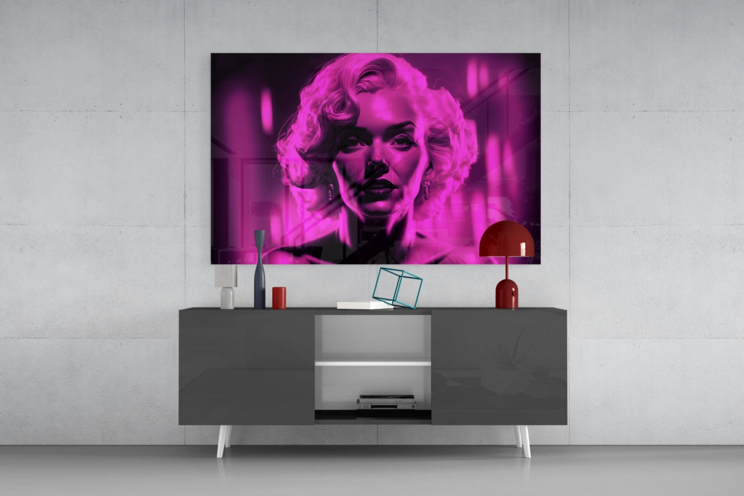 Neon Pink Blonde Portrait Glass Wall Art