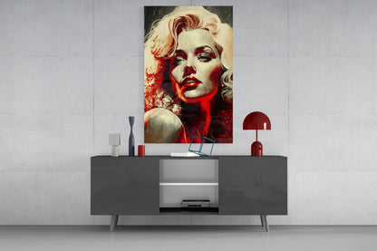 Red Glow Blonde Diva Glass Wall Art