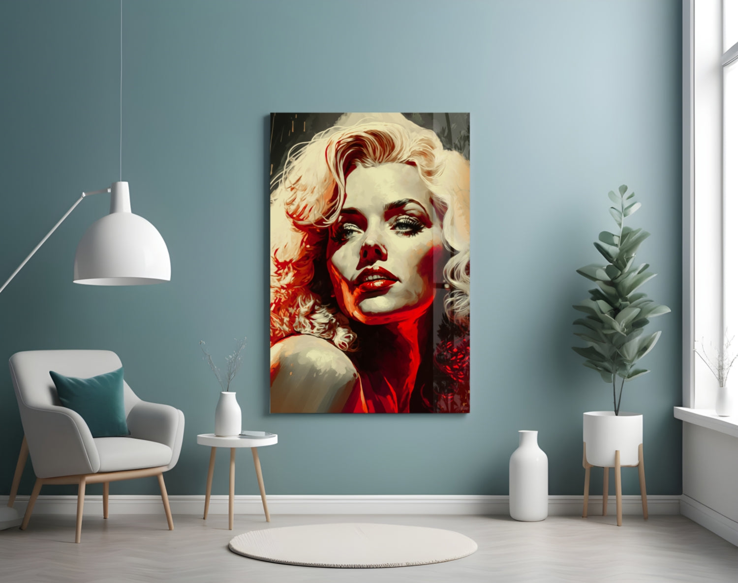 Red Glow Blonde Diva Glass Wall Art