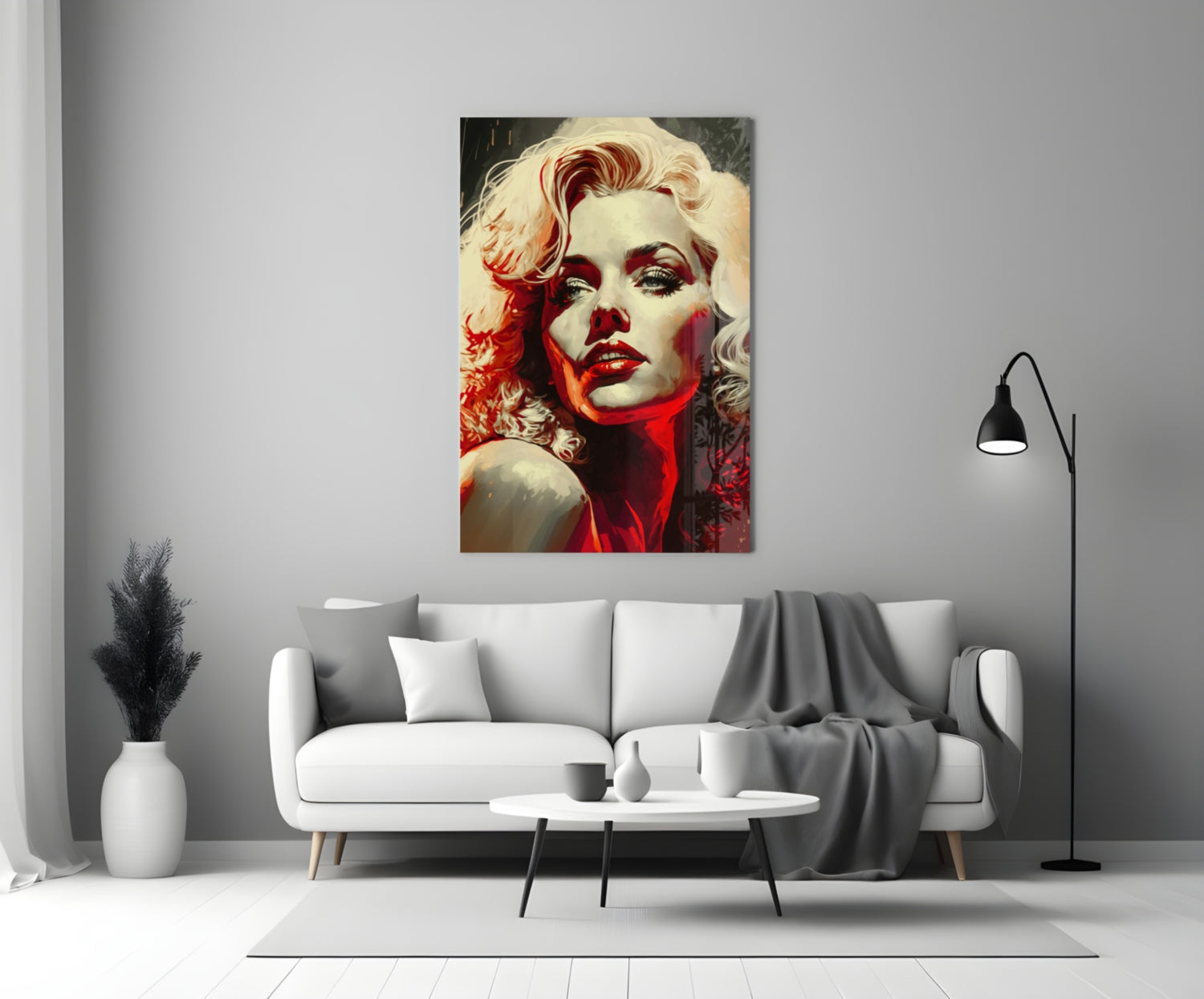 Red Glow Blonde Diva Glass Wall Art