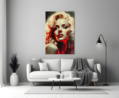 Red Glow Blonde Diva Glass Wall Art
