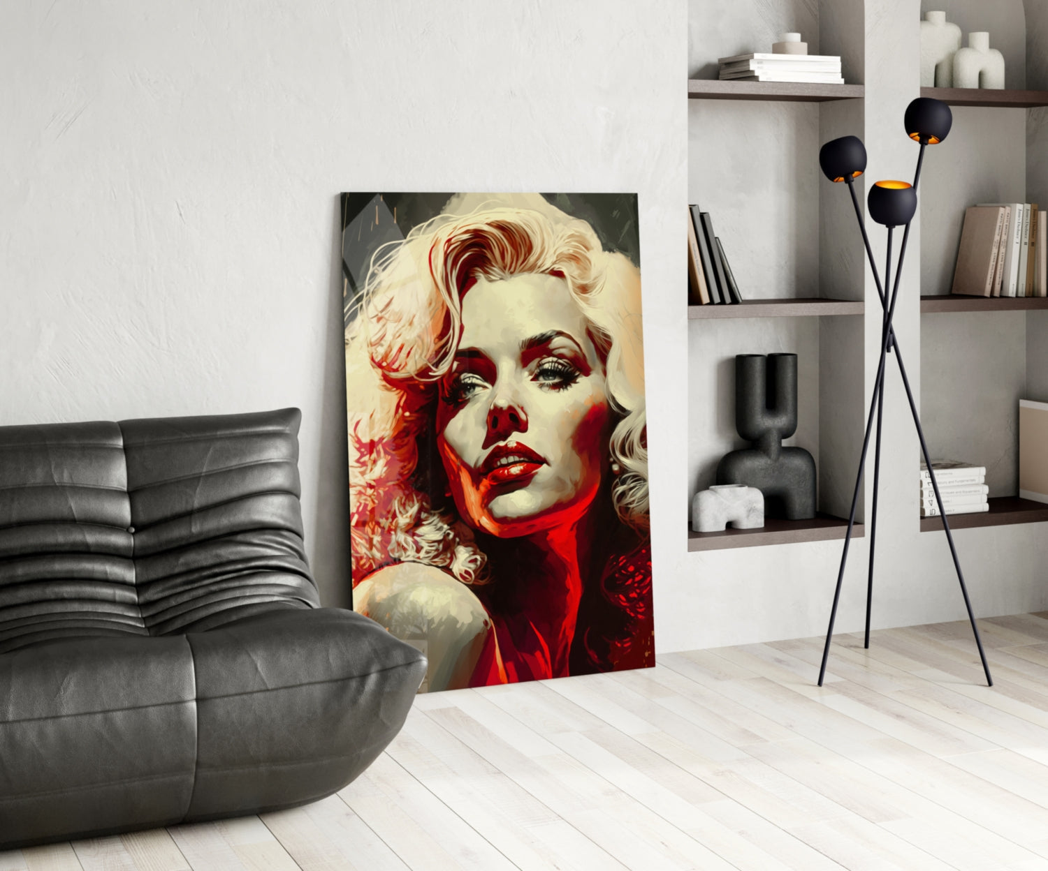 Red Glow Blonde Diva Glass Wall Art