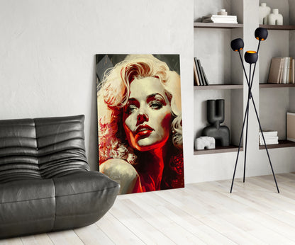 Red Glow Blonde Diva Glass Wall Art