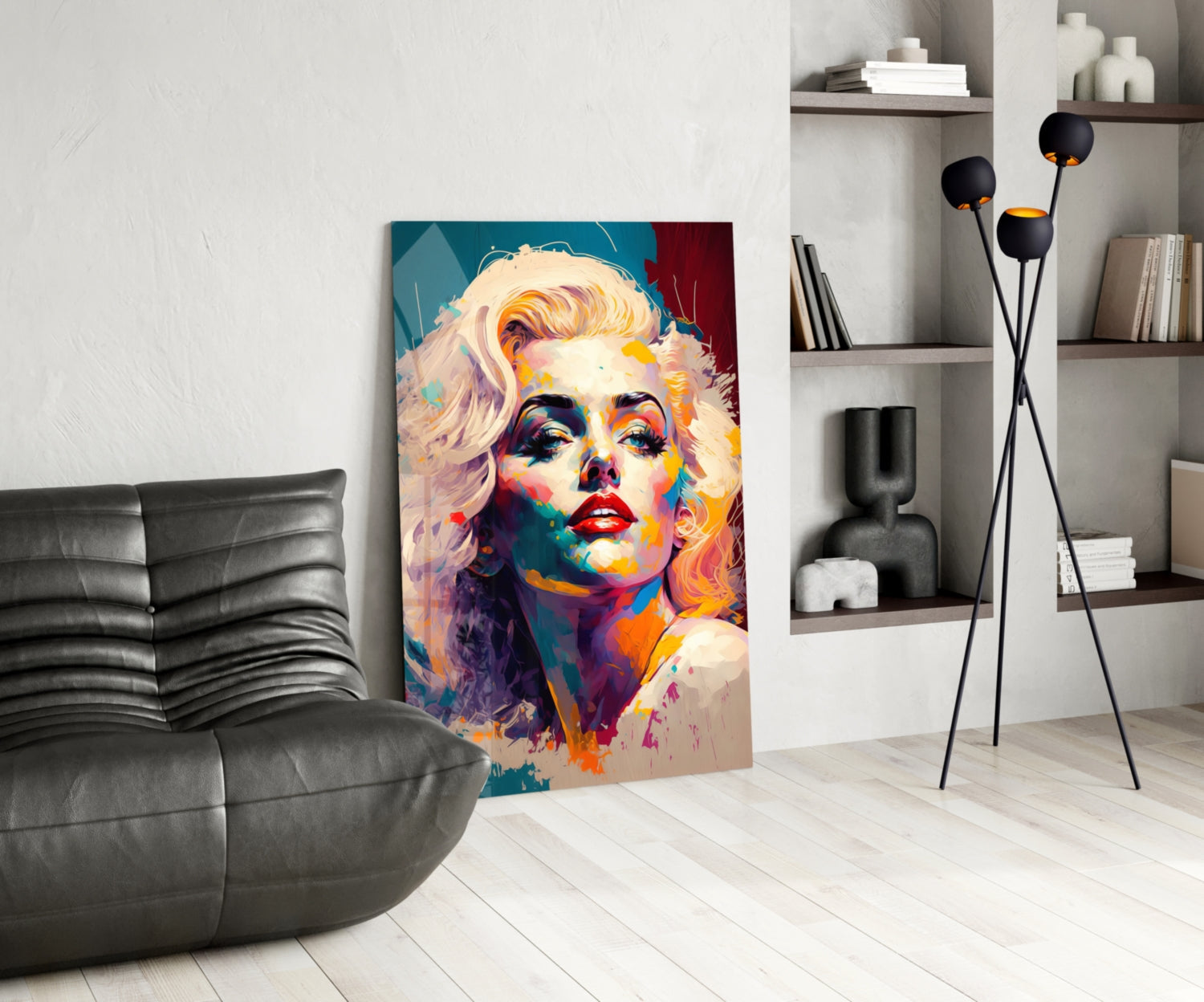 Teal Brushstroke Blonde Diva Glass Wall Art
