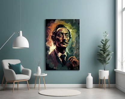 Mustached Man With Golden Smoke Swirl Glass Wall Art