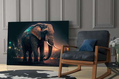 Glowing Ember City Night Elephant Glass Wall Art