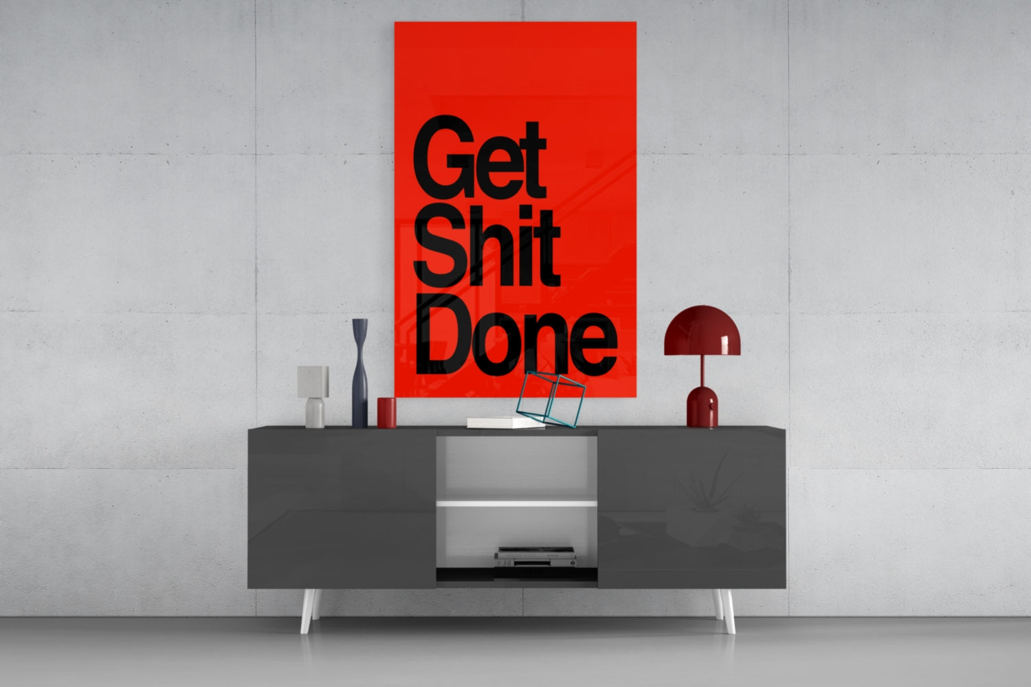 Get Shit Done Bold Red Glass Wall Art