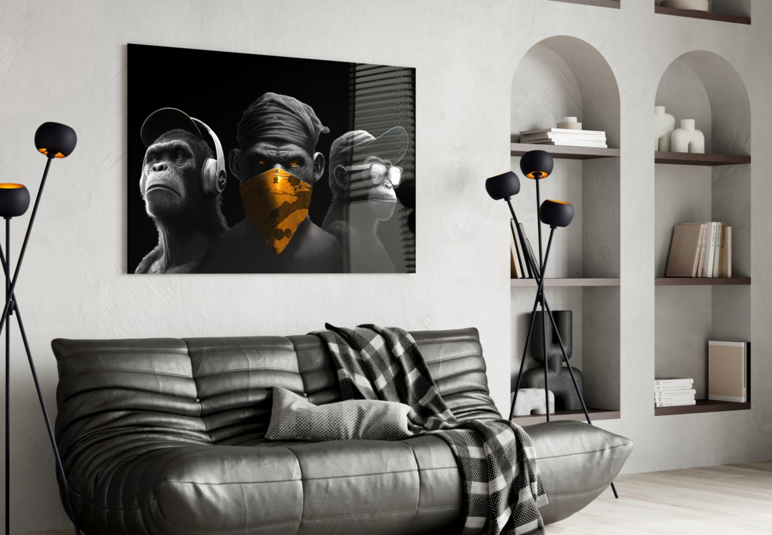 3 Wise Monkeys Chrome Edition Glass Wall Art || Designer Collection