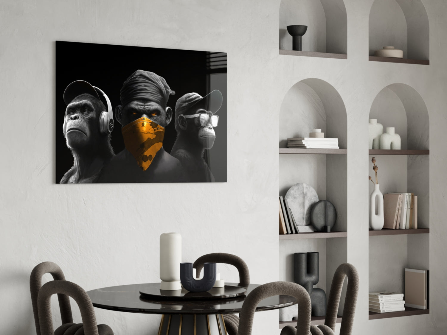 3 Wise Monkeys Chrome Edition Glass Wall Art || Designer Collection
