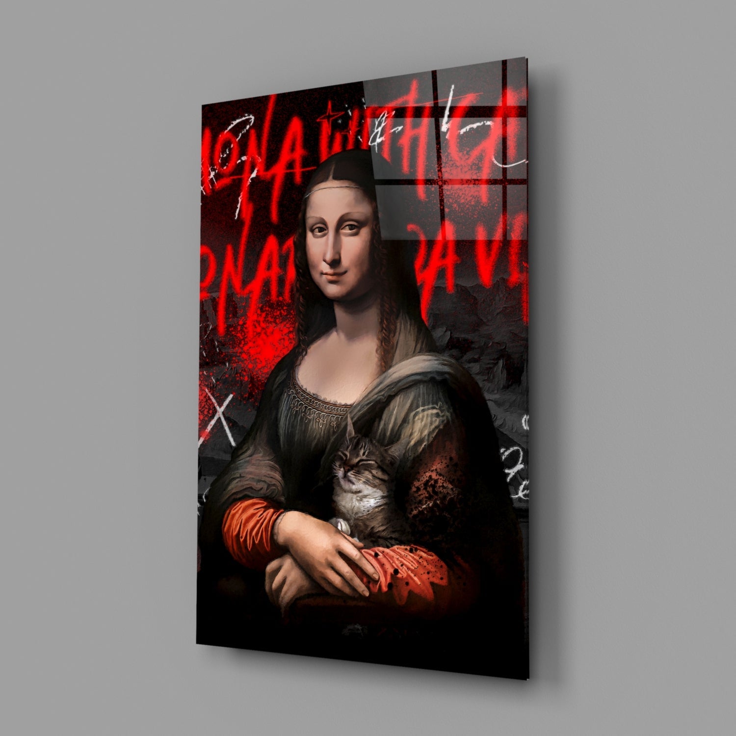Mona Lisa, The Cat Lover Glass Wall Art || Designer Collection