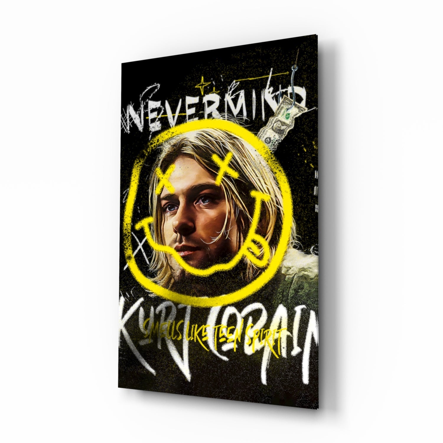 Grunge Guitarist Portrait Glass Wall Art || Designer Collection