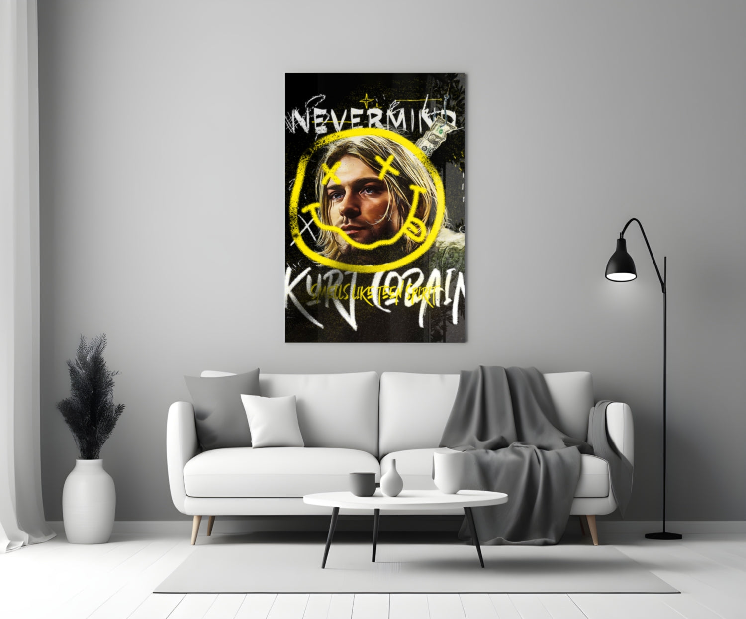 Grunge Guitarist Portrait Glass Wall Art || Designer Collection