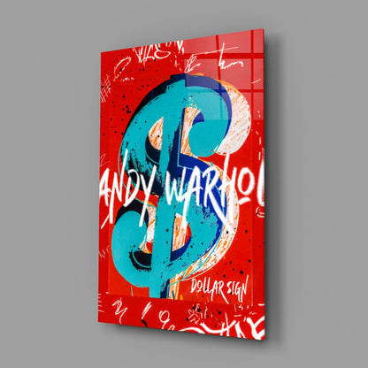 Turquoise Dollar Sign on Red Glass Wall Art