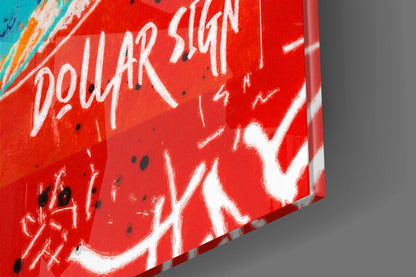 Turquoise Dollar Sign on Red Glass Wall Art