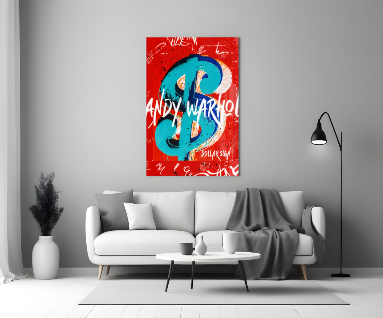 Turquoise Dollar Sign on Red Glass Wall Art