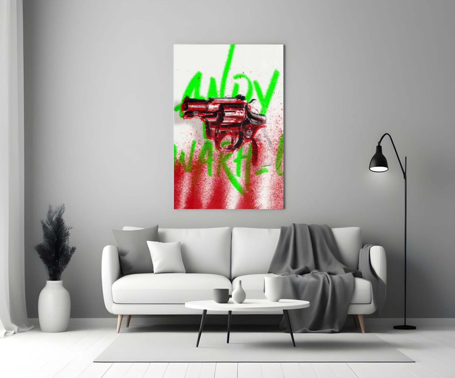 Pop Art Portrait with Gun Glass Wall Art || Designer Collection