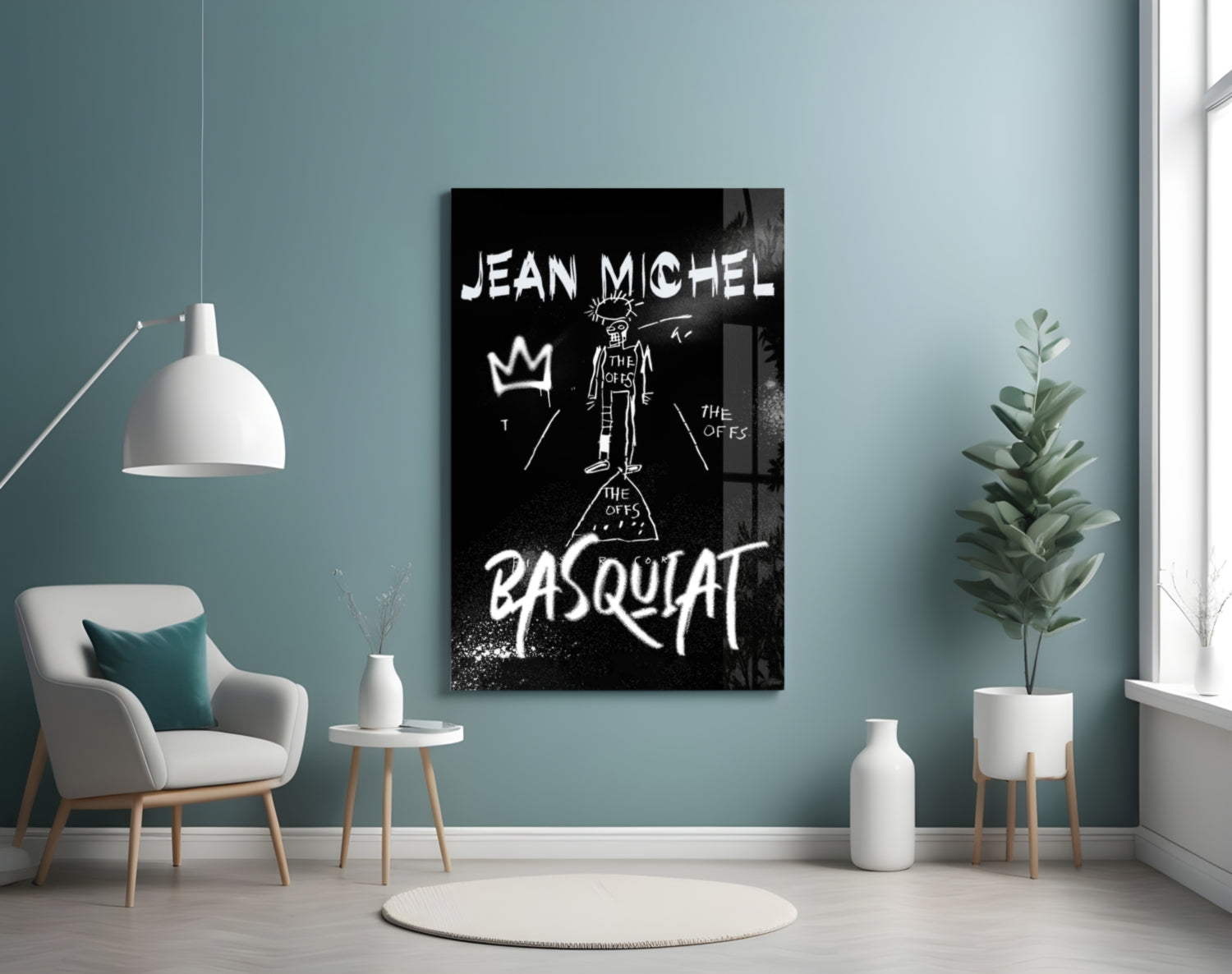 Black White Stick Figure Crown Glass Wall Art