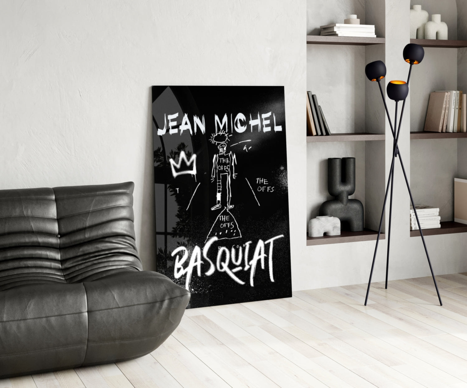 Black White Stick Figure Crown Glass Wall Art