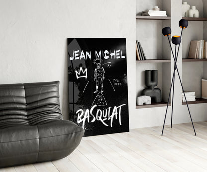 Black White Stick Figure Crown Glass Wall Art
