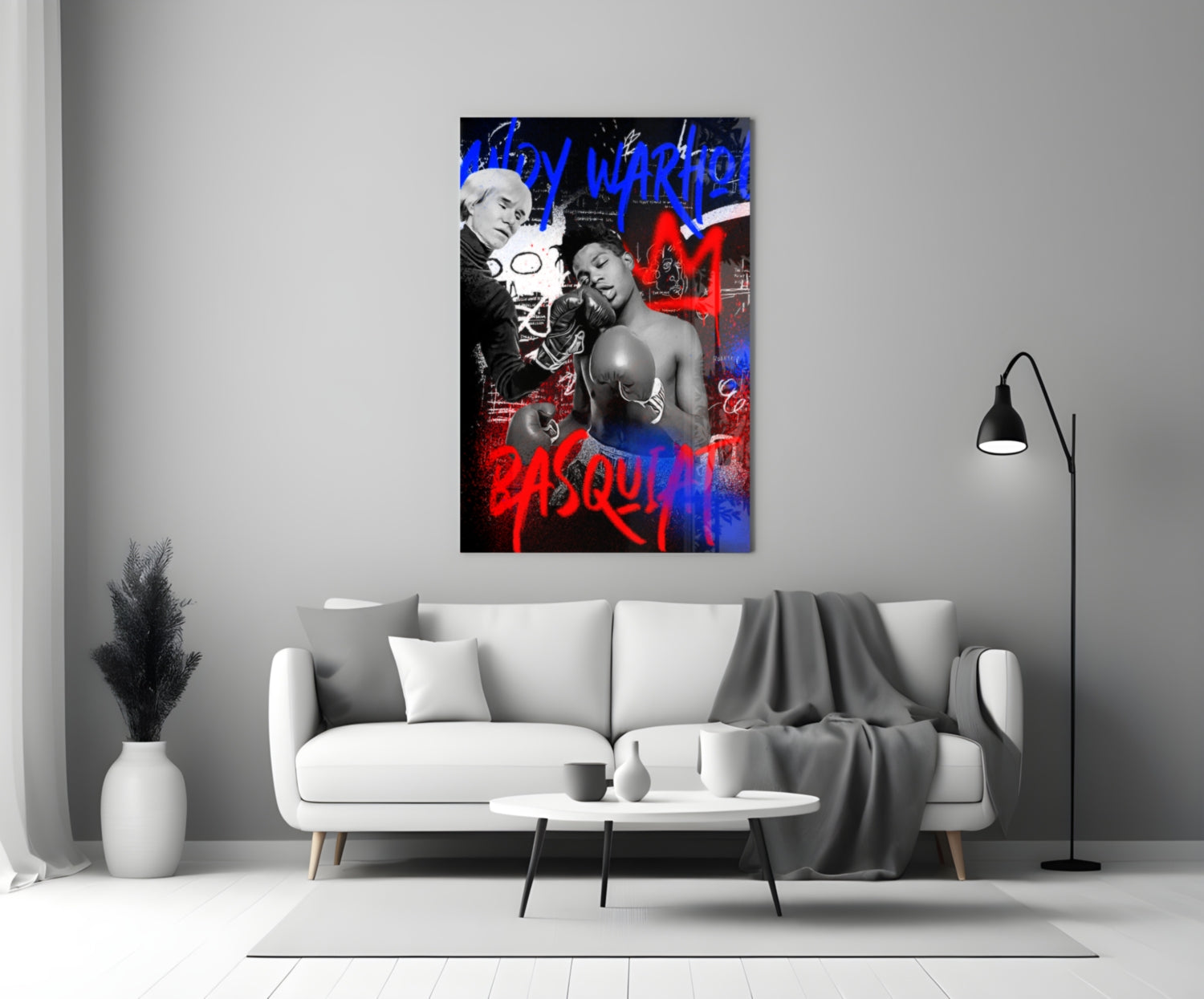 Red Blue Graffiti Boxers Clash Glass Wall Art