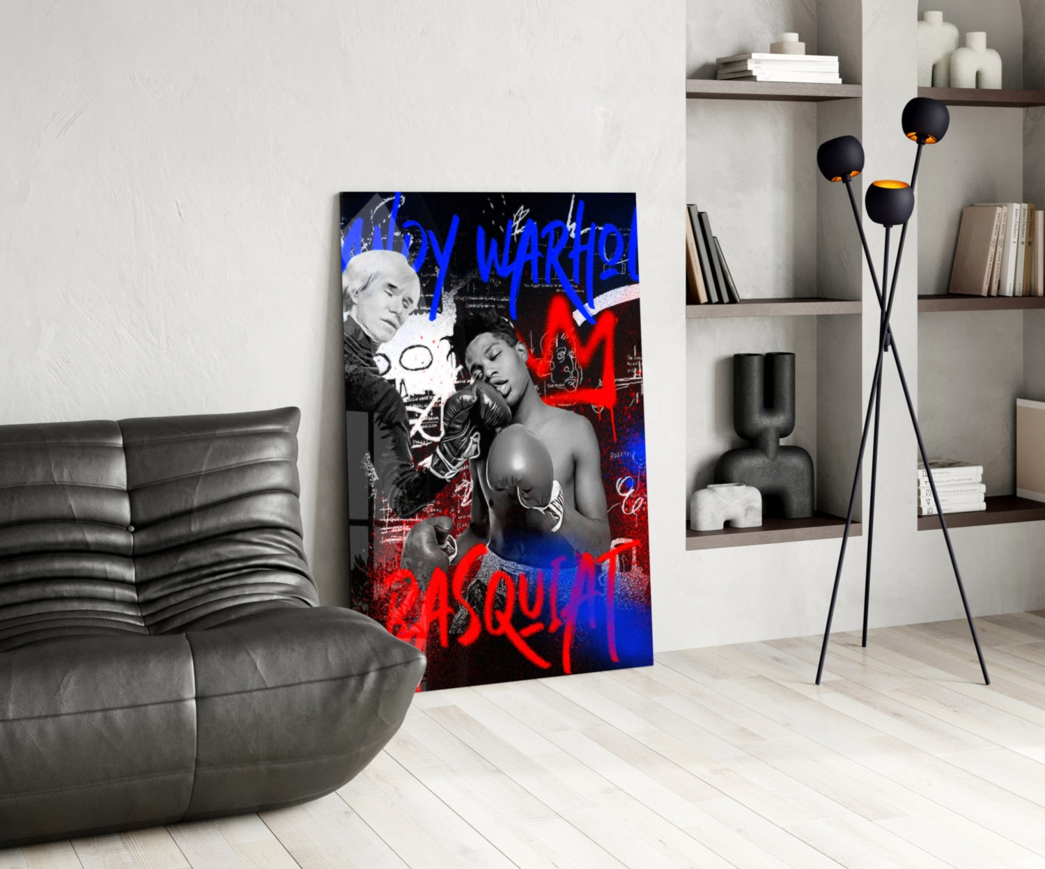 Red Blue Graffiti Boxers Clash Glass Wall Art