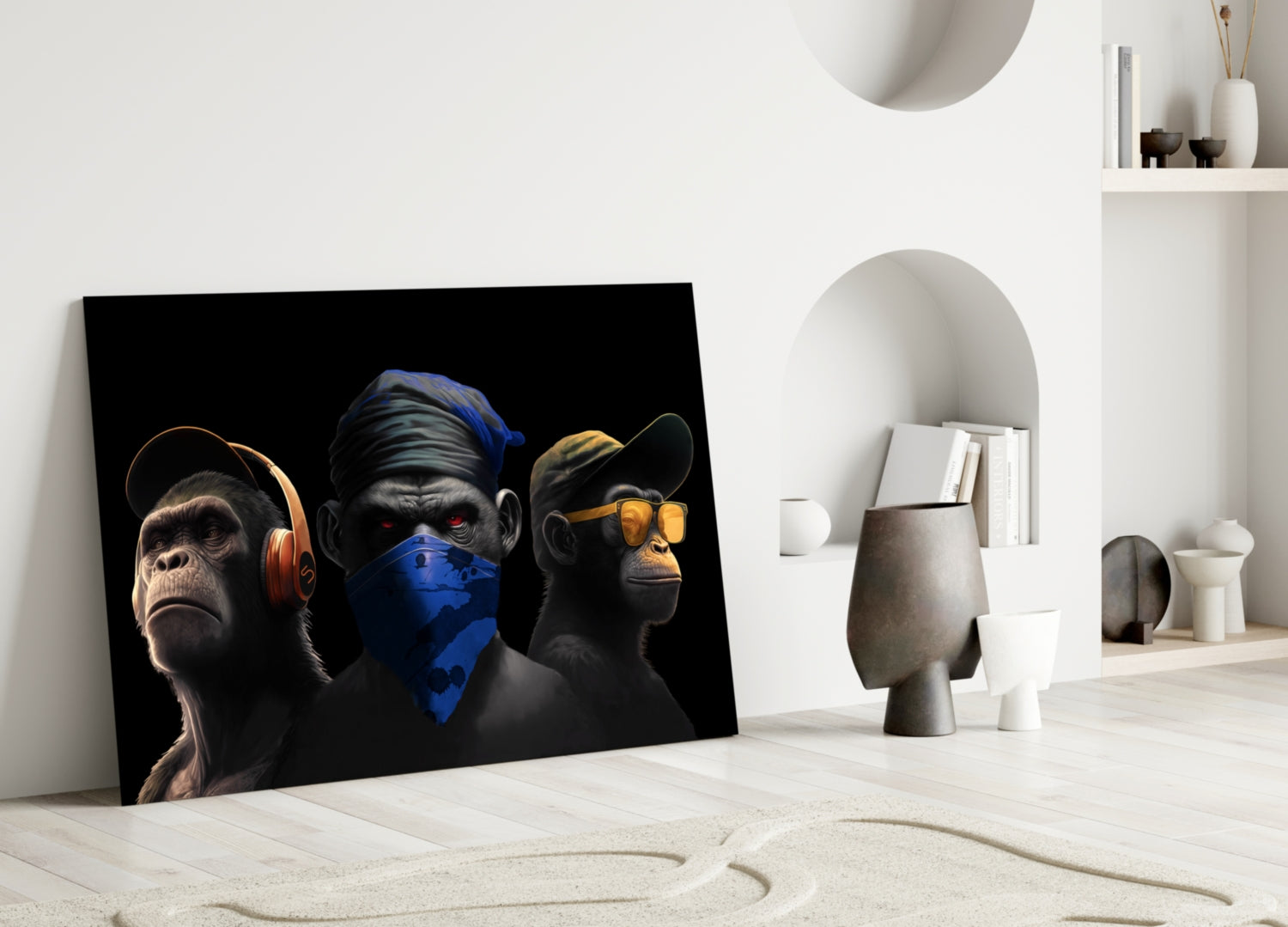 3 Wise Monkeys Glass Wall Art || Designer Collection