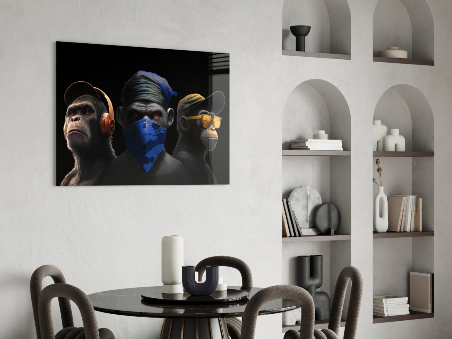 3 Wise Monkeys Glass Wall Art || Designer Collection