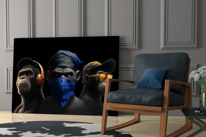 3 Wise Monkeys Glass Wall Art || Designer Collection