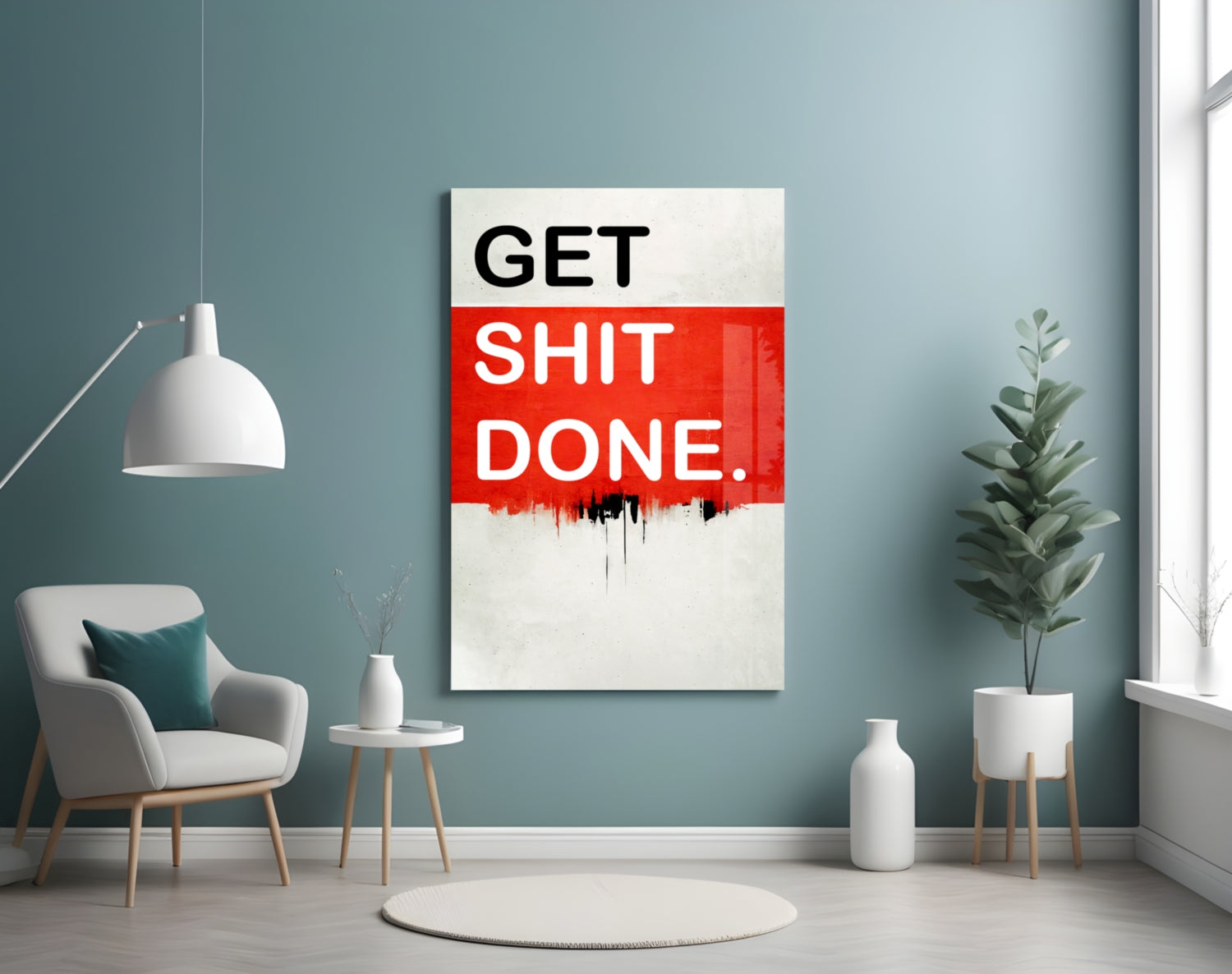 Red Block Bold Motivation Typography Glass Wall Art